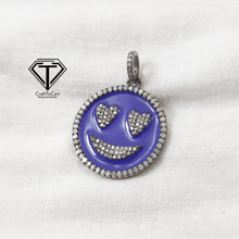 Load image into Gallery viewer, Pave Diamond Smiley Enamel Pendant, Pave Love Enamel Pendant, 925 Sterling Silver, Diamond Jewelry
