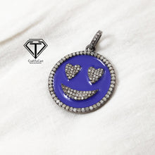 Load image into Gallery viewer, Pave Diamond Smiley Enamel Pendant, Pave Love Enamel Pendant, 925 Sterling Silver, Diamond Jewelry
