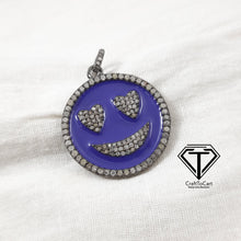 Load image into Gallery viewer, Pave Diamond Smiley Enamel Pendant, Pave Love Enamel Pendant, 925 Sterling Silver, Diamond Jewelry
