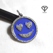 Load image into Gallery viewer, Pave Diamond Smiley Enamel Pendant, Pave Love Enamel Pendant, 925 Sterling Silver, Diamond Jewelry
