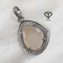 Load image into Gallery viewer, Pave Diamond Rutile Pendant, 925 Sterling Silver, Pave Diamond Jewelry, Handmade Jewelry
