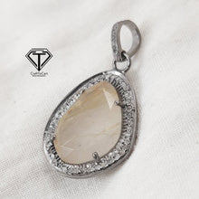 Load image into Gallery viewer, Pave Diamond Rutile Pendant, 925 Sterling Silver, Pave Diamond Jewelry, Handmade Jewelry
