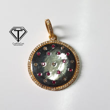 Load image into Gallery viewer, Round Pendant, Multicolor Stone Round Pendant, 925 Sterling Silver, Pave Diamond Jewelry, Handmade Jewelry
