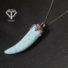 Load image into Gallery viewer, Pave Diamond Larimar Pendant, 925 Sterling Silver, Pave Diamond Jewelry, Handmade Jewelry
