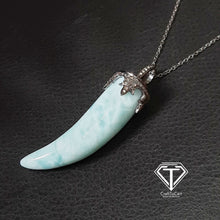 Load image into Gallery viewer, Pave Diamond Larimar Pendant, 925 Sterling Silver, Pave Diamond Jewelry, Handmade Jewelry
