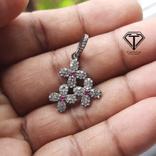 Load image into Gallery viewer, Pave Diamond Flower Pendant, 925 Sterling Silver Flower Charm Pendant, Jewelry Findings, Handmade Jewelry
