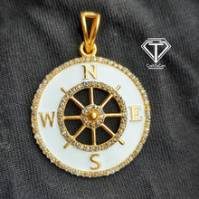 Load image into Gallery viewer, Pave Diamond Enamel Compass Pendant, 925 Sterling Silver, Pave Diamond Jewelry, Handmade Jewelry
