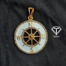 Load image into Gallery viewer, Pave Diamond Enamel Compass Pendant, 925 Sterling Silver, Pave Diamond Jewelry, Handmade Jewelry
