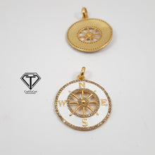 Load image into Gallery viewer, Pave Diamond Enamel Compass Pendant, 925 Sterling Silver, Pave Diamond Jewelry, Handmade Jewelry
