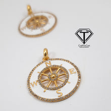 Load image into Gallery viewer, Pave Diamond Enamel Compass Pendant, 925 Sterling Silver, Pave Diamond Jewelry, Handmade Jewelry
