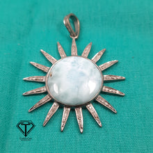 Load image into Gallery viewer, Pave Diamond Larimar Sun Spike Pendant, 925 Sterling Silver, Pave Diamond Jewelry, Handmade Jewelry
