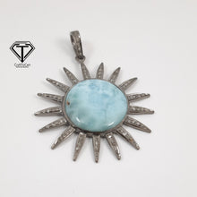 Load image into Gallery viewer, Pave Diamond Larimar Sun Spike Pendant, 925 Sterling Silver, Pave Diamond Jewelry, Handmade Jewelry
