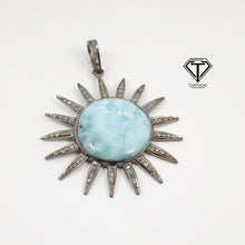 Load image into Gallery viewer, Pave Diamond Larimar Sun Spike Pendant, 925 Sterling Silver, Pave Diamond Jewelry, Handmade Jewelry
