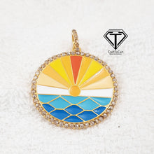 Load image into Gallery viewer, Pave Diamond Enamel Sunset Pendant, 925 Sterling Silver, Pave Diamond Jewelry, Handmade Jewelry
