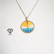 Load image into Gallery viewer, Pave Diamond Enamel Sunset Pendant, 925 Sterling Silver, Pave Diamond Jewelry, Handmade Jewelry
