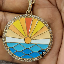 Load image into Gallery viewer, Pave Diamond Enamel Sunset Pendant, 925 Sterling Silver, Pave Diamond Jewelry, Handmade Jewelry
