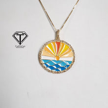 Load image into Gallery viewer, Pave Diamond Enamel Sunset Pendant, 925 Sterling Silver, Pave Diamond Jewelry, Handmade Jewelry
