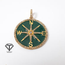 Load image into Gallery viewer, Pave Diamond Enamel Compass Pendant, 925 Sterling Silver, Pave Diamond Jewelry, Handmade Jewelry
