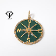 Load image into Gallery viewer, Pave Diamond Enamel Compass Pendant, 925 Sterling Silver, Pave Diamond Jewelry, Handmade Jewelry
