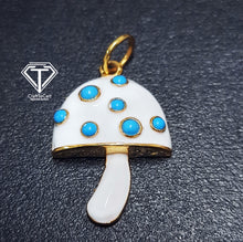 Load image into Gallery viewer, Mushroom Enamel Pendant, Turquoise Stone Jewelry, 925 Sterling Silver, Trendy Findings, Jewelry Components
