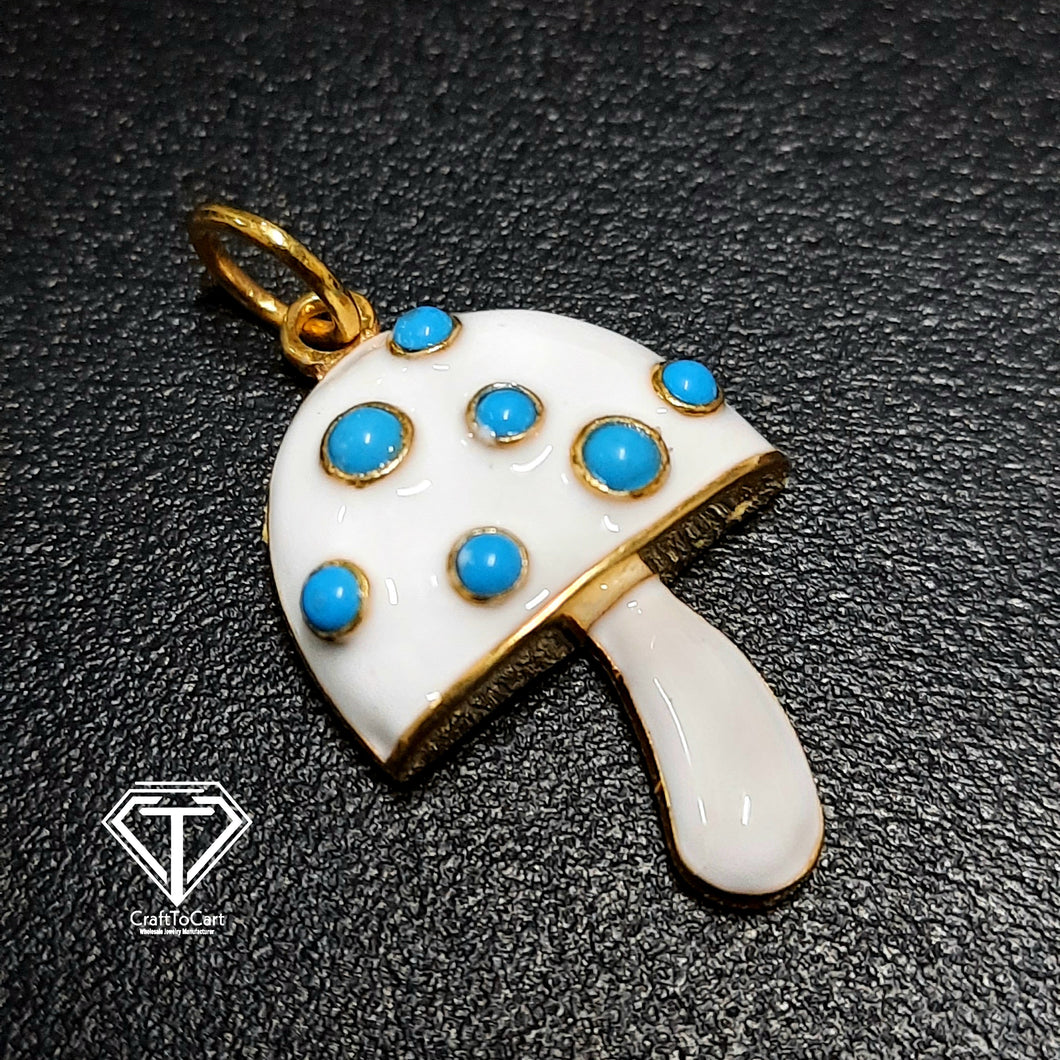 Mushroom Enamel Pendant, Turquoise Stone Jewelry, 925 Sterling Silver, Trendy Findings, Jewelry Components