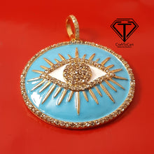 Load image into Gallery viewer, Pave Diamond Enamel Eye Pendant, 925 Sterling Silver Round Enamel Eye Charm Pendant, Jewelry Findings, Handmade Jewelry
