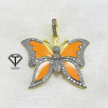 Load image into Gallery viewer, Pave Diamond Enamel Butterfly Pendant, 925 Sterling Silver, Diamond Findings, Pave Diamond Jewelry
