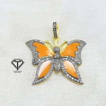 Load image into Gallery viewer, Pave Diamond Enamel Butterfly Pendant, 925 Sterling Silver, Diamond Findings, Pave Diamond Jewelry
