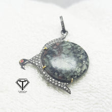 Load image into Gallery viewer, Bird Pendant Pave Diamond, Fossil Stone Pendant, Pave Diamond Bird Pendant Necklace, Pave Diamond Jewelry
