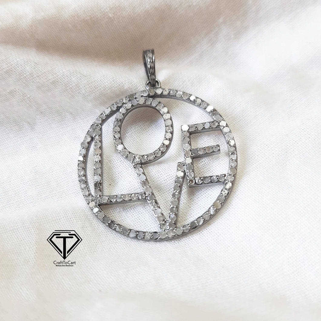 Pave Round Love Initial Pendant, Pave Diamond Pendant, Pave Diamond Jewelry - 30mm