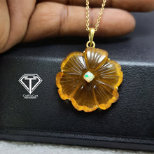 Load image into Gallery viewer, Carved Natural Citrine Flower Pendant Translucent Orange Color Gemstone
