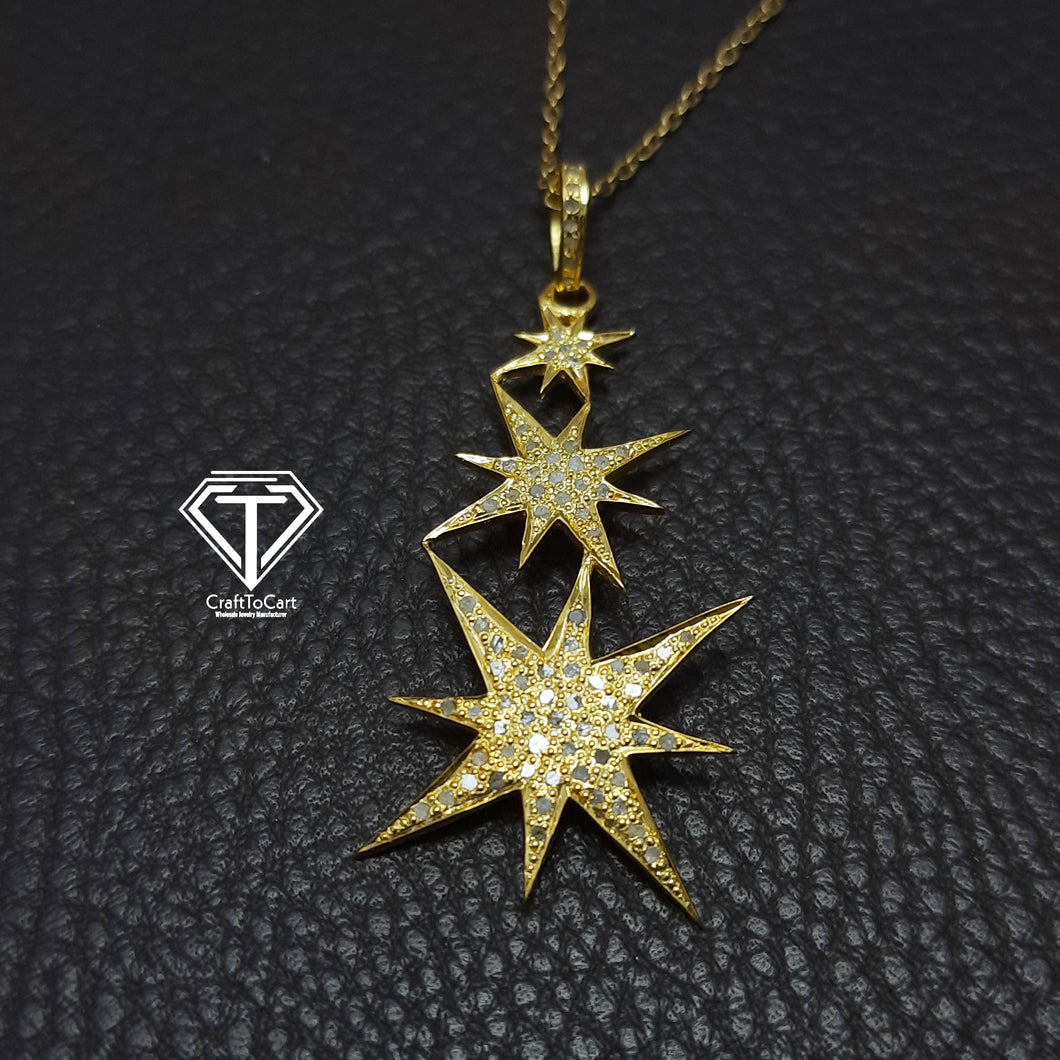 Pave Diamond Star Pendant, 925 Sterling Silver, Diamond Findings, Pave Diamond Jewelry