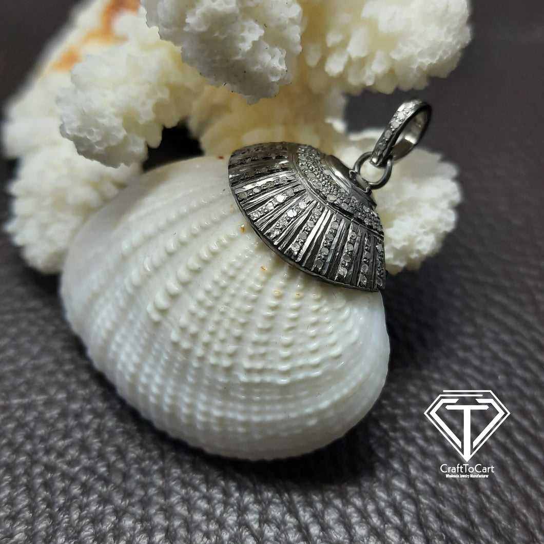 Pave Diamond Sea Shell Pendant, Handmade Jewelry