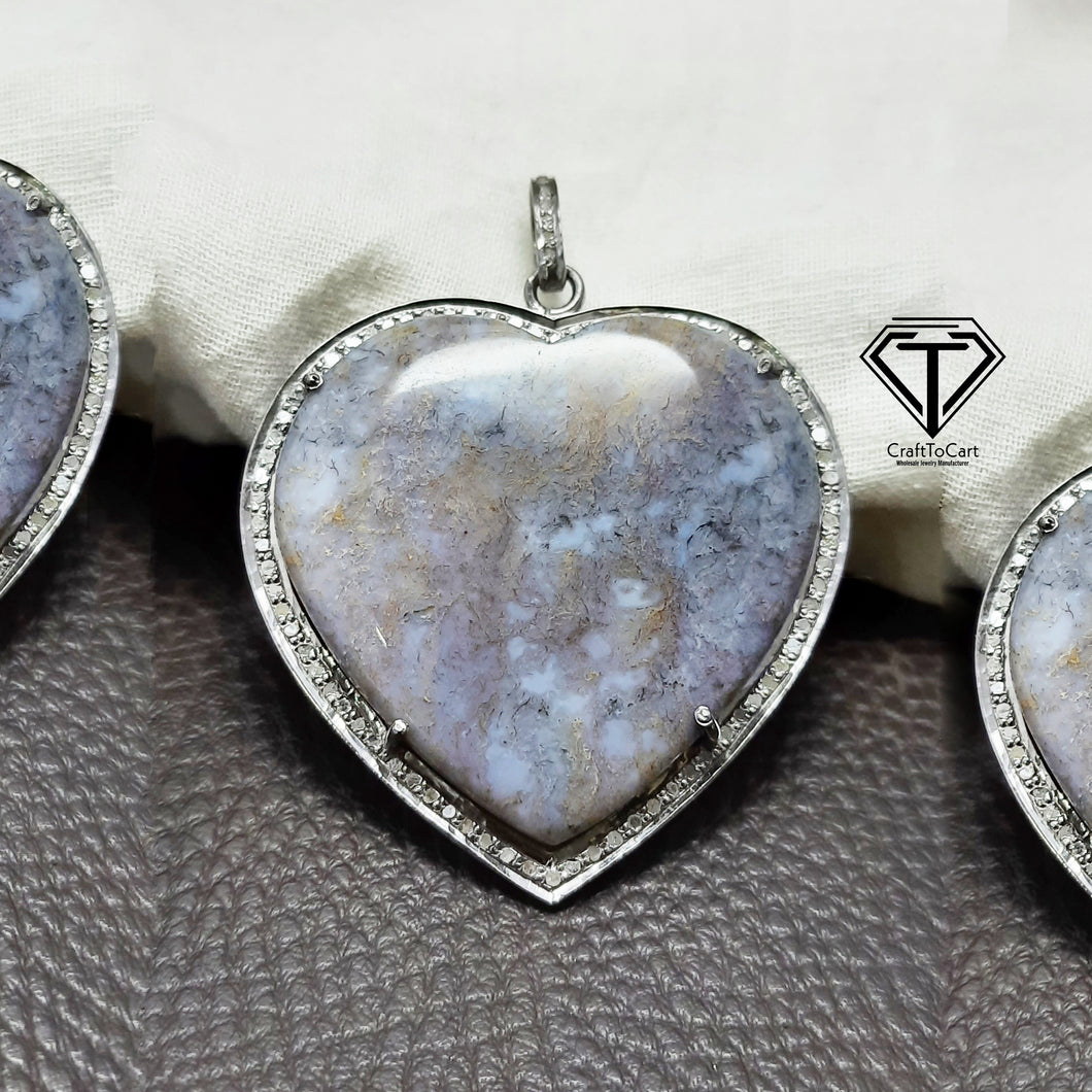 Agate Heart Pendant,92.5 Sterling Silver Pendant, Large Agate, Gift For Her, Hippie Pendant, Exquisite Gift, Ultimate Jewelry