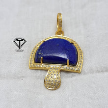 Load image into Gallery viewer, Pave Diamond Lapis Mushroom Pendant, 925 Sterling Silver, Pave Diamond Jewelry, Handmade Jewelry
