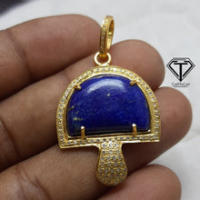 Load image into Gallery viewer, Pave Diamond Lapis Mushroom Pendant, 925 Sterling Silver, Pave Diamond Jewelry, Handmade Jewelry
