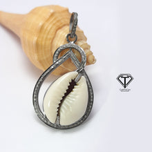 Load image into Gallery viewer, Cowrie Pendant, Pave Diamond Sea Shell Pendant, Handmade Jewelry
