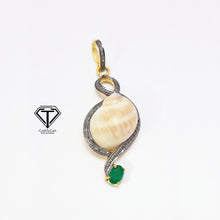 Load image into Gallery viewer, Pave Unique Sea Shell Pendant, 925 Sterling Silver, Pave Diamond Jewelry, Handmade Jewelry
