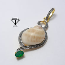 Load image into Gallery viewer, Pave Unique Sea Shell Pendant, 925 Sterling Silver, Pave Diamond Jewelry, Handmade Jewelry
