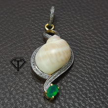 Load image into Gallery viewer, Pave Unique Sea Shell Pendant, 925 Sterling Silver, Pave Diamond Jewelry, Handmade Jewelry
