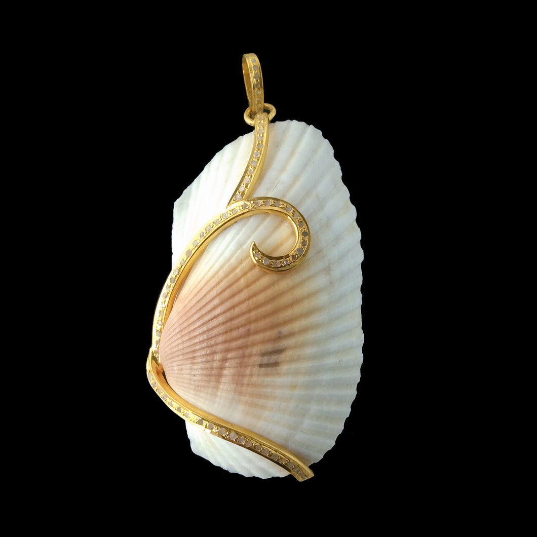 Pave Unique Sea Shell Pendant, 925 Sterling Silver, Pave Diamond Jewelry, Handmade Jewelry