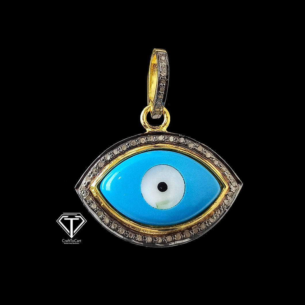 Pave Diamond Eye Pendant, Pave Eye Pendant, 925 Sterling Silver, Diamond Jewelry