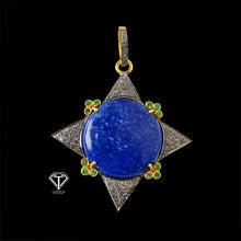 Load image into Gallery viewer, Pave Natural Lapis Pendant, Pave Diamond Pendant, Pave Diamond Jewelry
