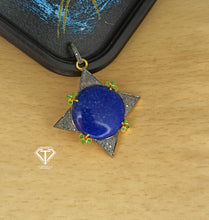 Load image into Gallery viewer, Pave Natural Lapis Pendant, Pave Diamond Pendant, Pave Diamond Jewelry
