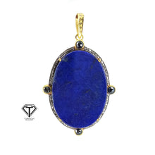 Load image into Gallery viewer, Pave Natural Lapis Pendant, Pave Diamond Pendant, Pave Diamond Jewelry
