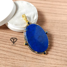 Load image into Gallery viewer, Pave Natural Lapis Pendant, Pave Diamond Pendant, Pave Diamond Jewelry
