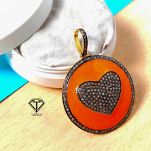 Load image into Gallery viewer, Heart Enamel Pendant ,Pave Diamond Round Pendant, Heart Enamel Diamond Pendant, Heart Enamel Pendant Necklace, Pave Diamond Jewelry
