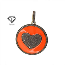 Load image into Gallery viewer, Heart Enamel Pendant ,Pave Diamond Round Pendant, Heart Enamel Diamond Pendant, Heart Enamel Pendant Necklace, Pave Diamond Jewelry
