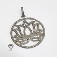 Load image into Gallery viewer, Pave Lotus Flower Charm, 925 Sterling Silver, Pave Diamond Charms, Pave Diamond Jewelry
