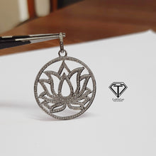 Load image into Gallery viewer, Pave Lotus Flower Charm, 925 Sterling Silver, Pave Diamond Charms, Pave Diamond Jewelry
